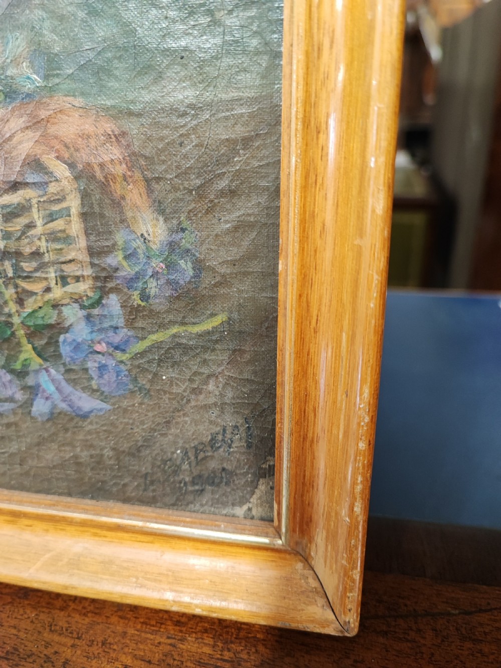 Antique French oil of kittens at play. View VII