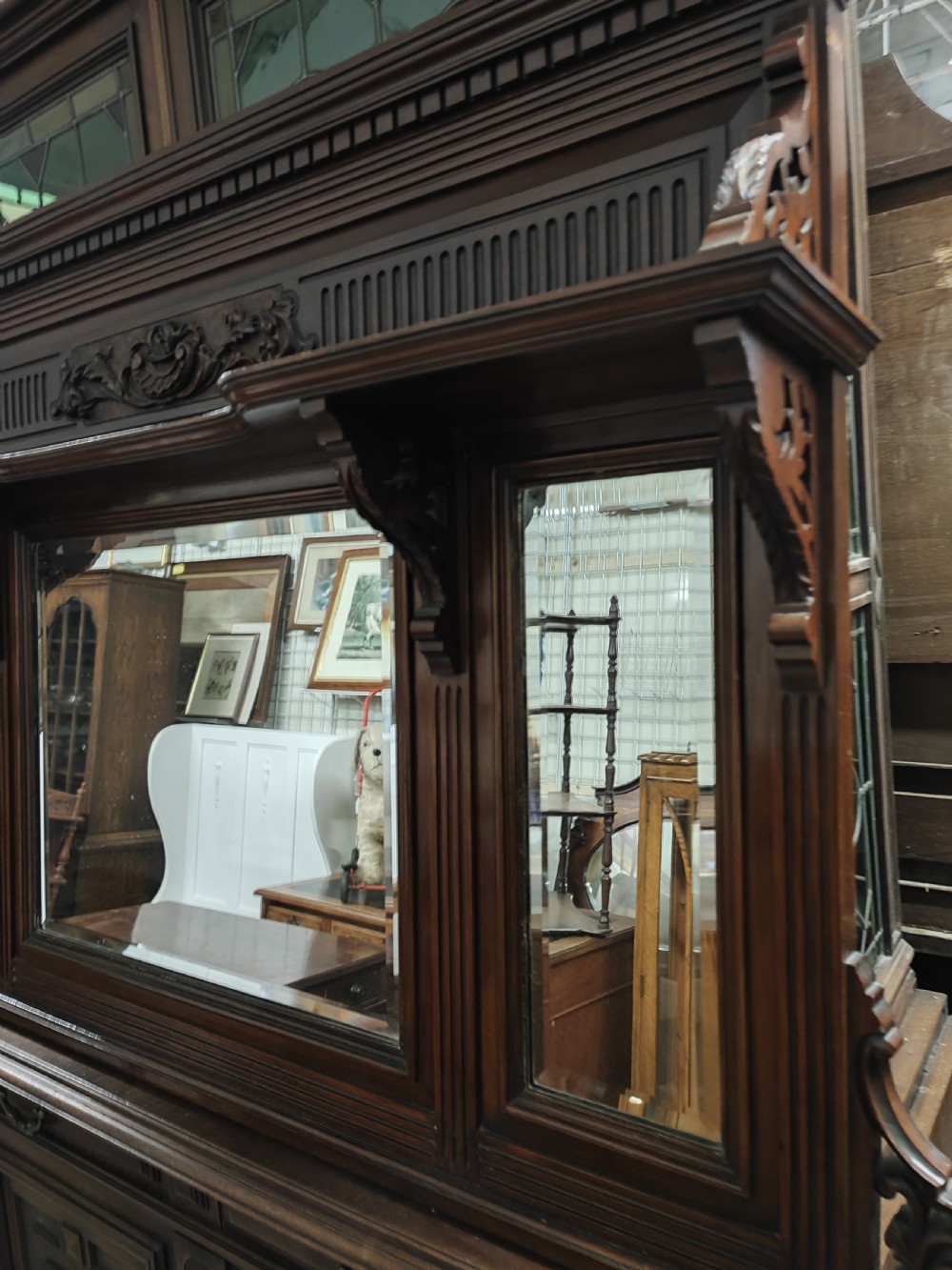 Large Victorian mahogany overmantel mirror. View III