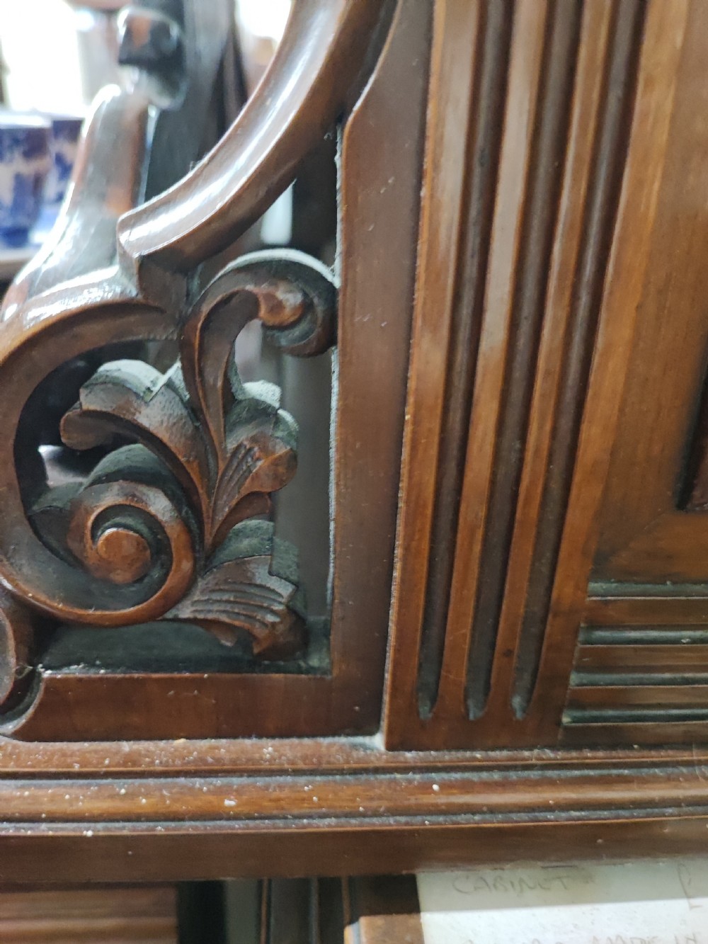 Large Victorian mahogany overmantel mirror. View IX