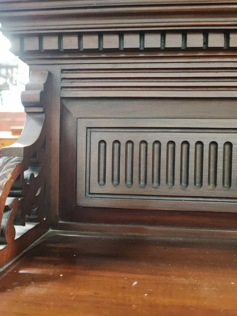 Large Victorian mahogany overmantel mirror. View XI