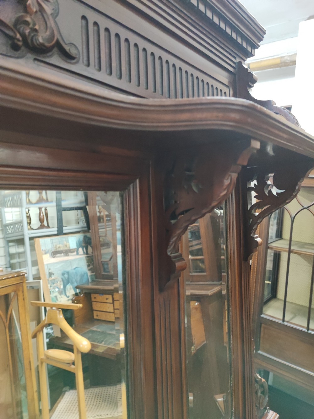 Large Victorian mahogany overmantel mirror. View XIII