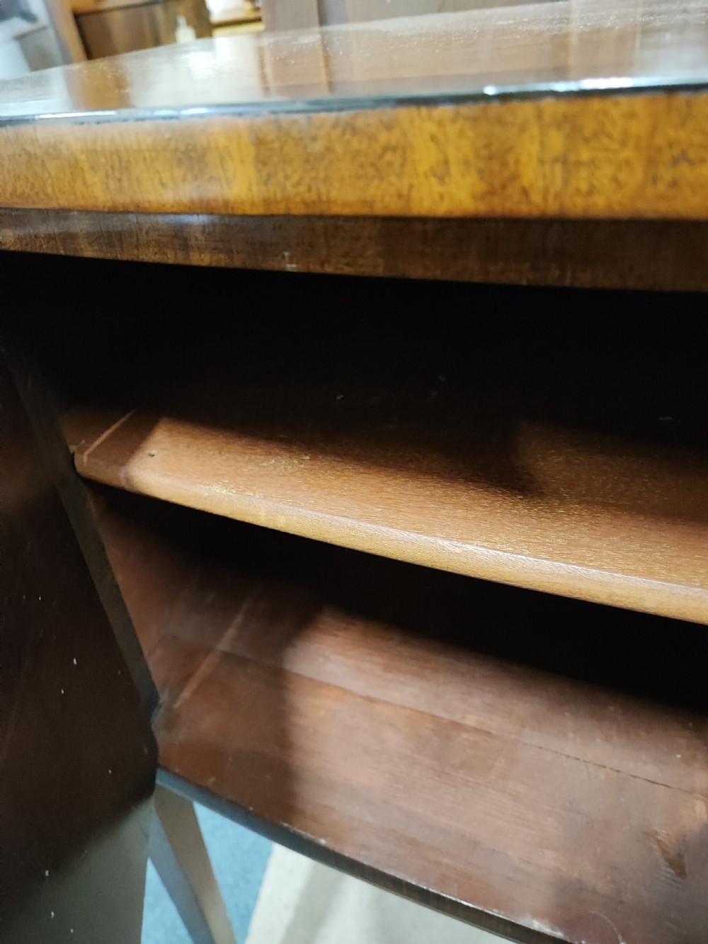 Antique bow front mahogany sideboard in the George III style. View II