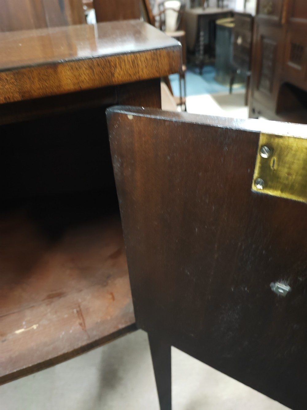 Antique bow front mahogany sideboard in the George III style. View VII