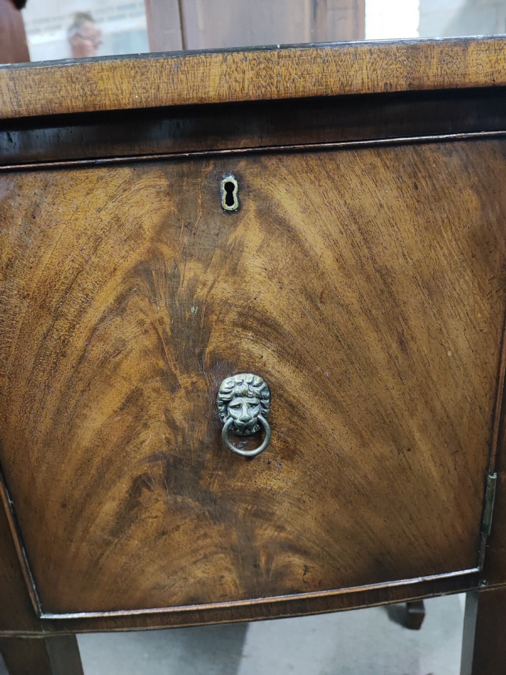 Antique bow front mahogany sideboard in the George III style. View VIII