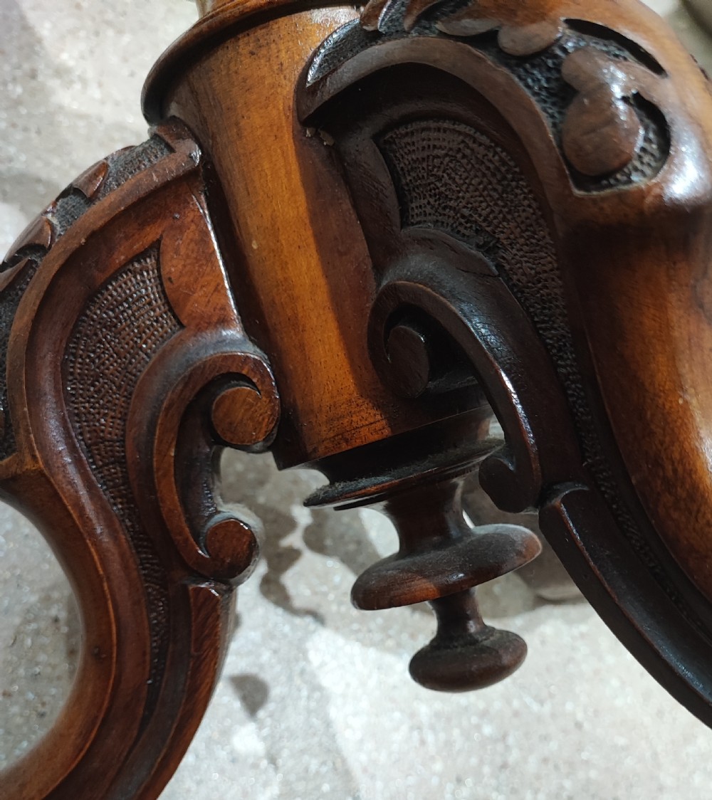 A fine and rare Victorian burr walnut tripod table. View III