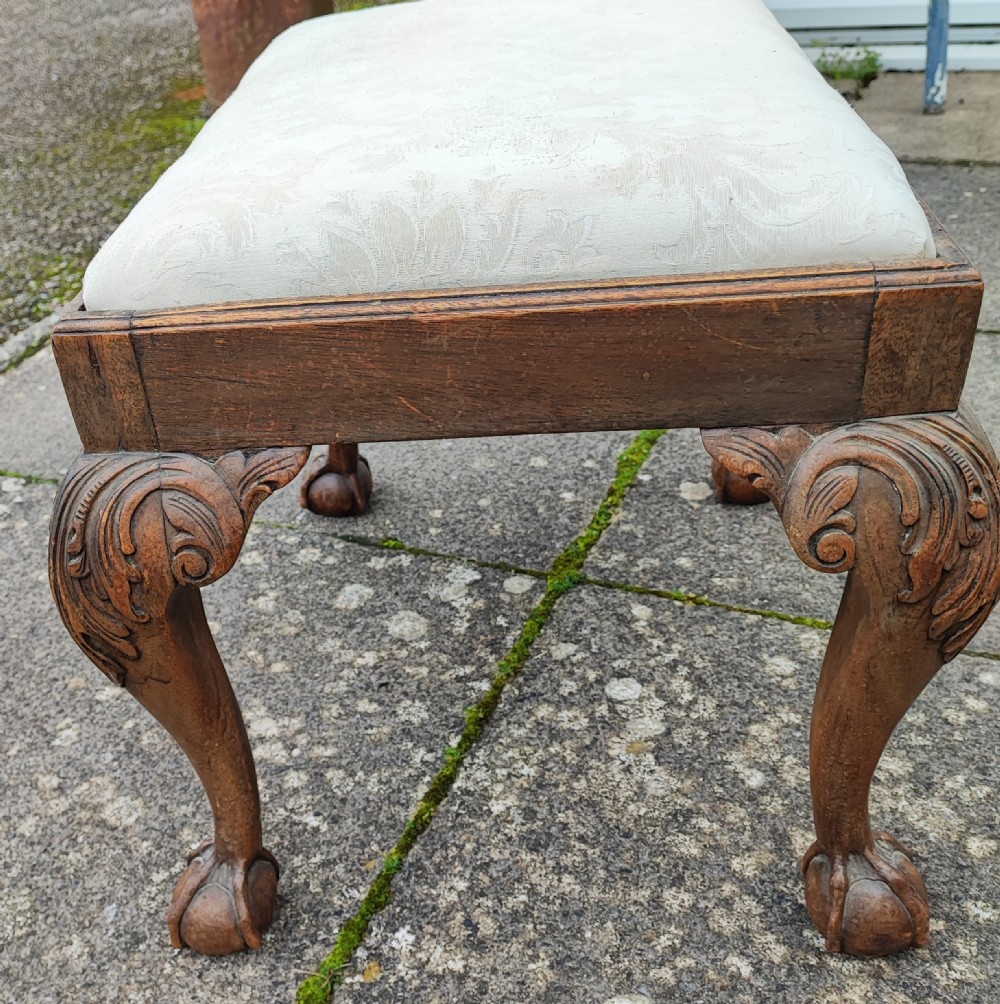 19c carved walnut ball and claw stool. View IV