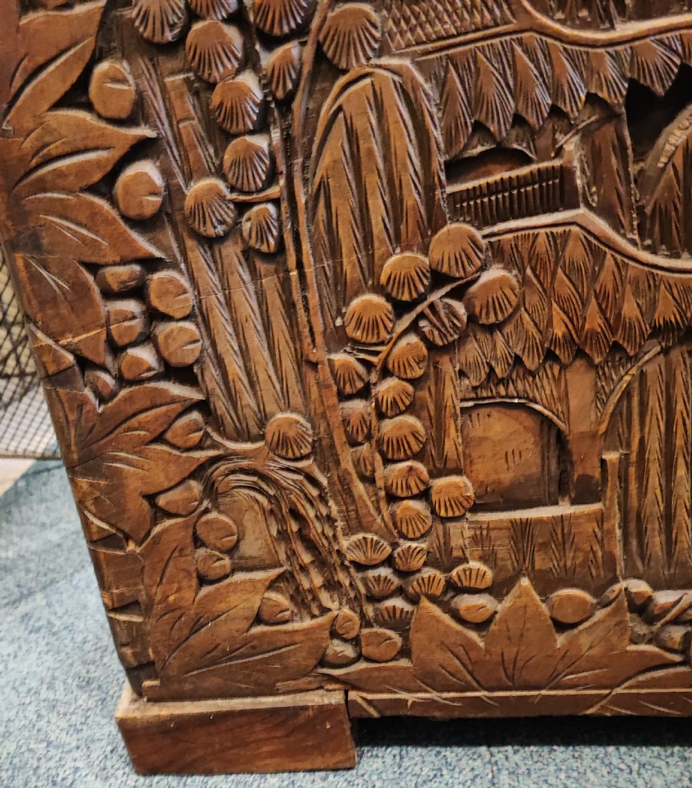 19c carved camphor trunk. View IV