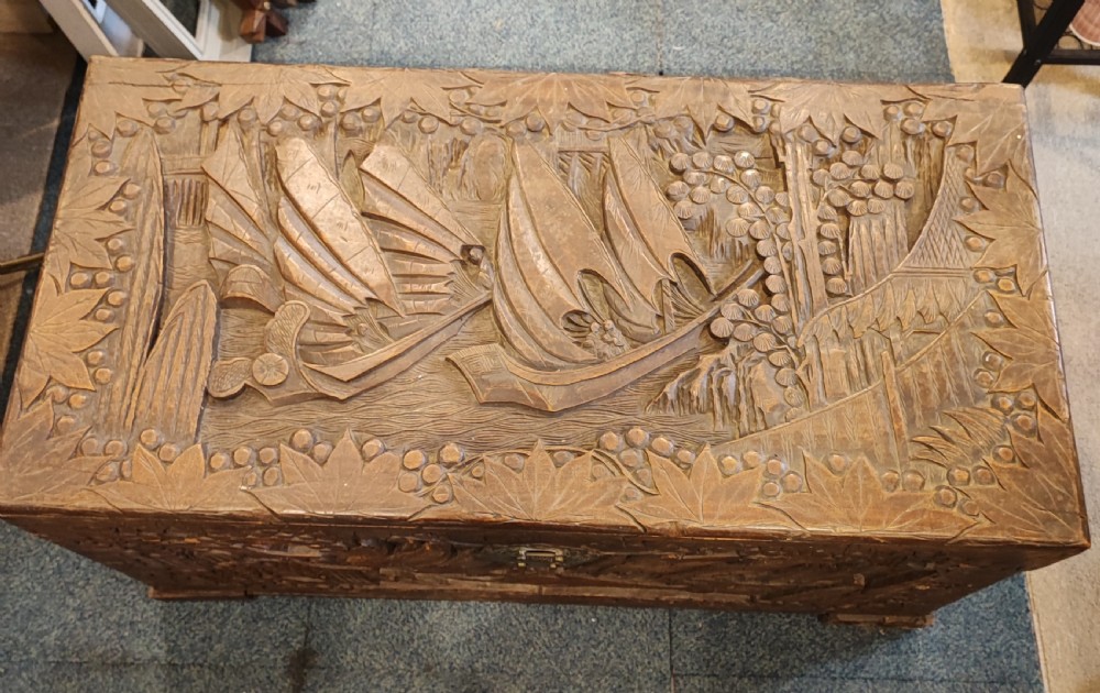 19c carved camphor trunk. View VII
