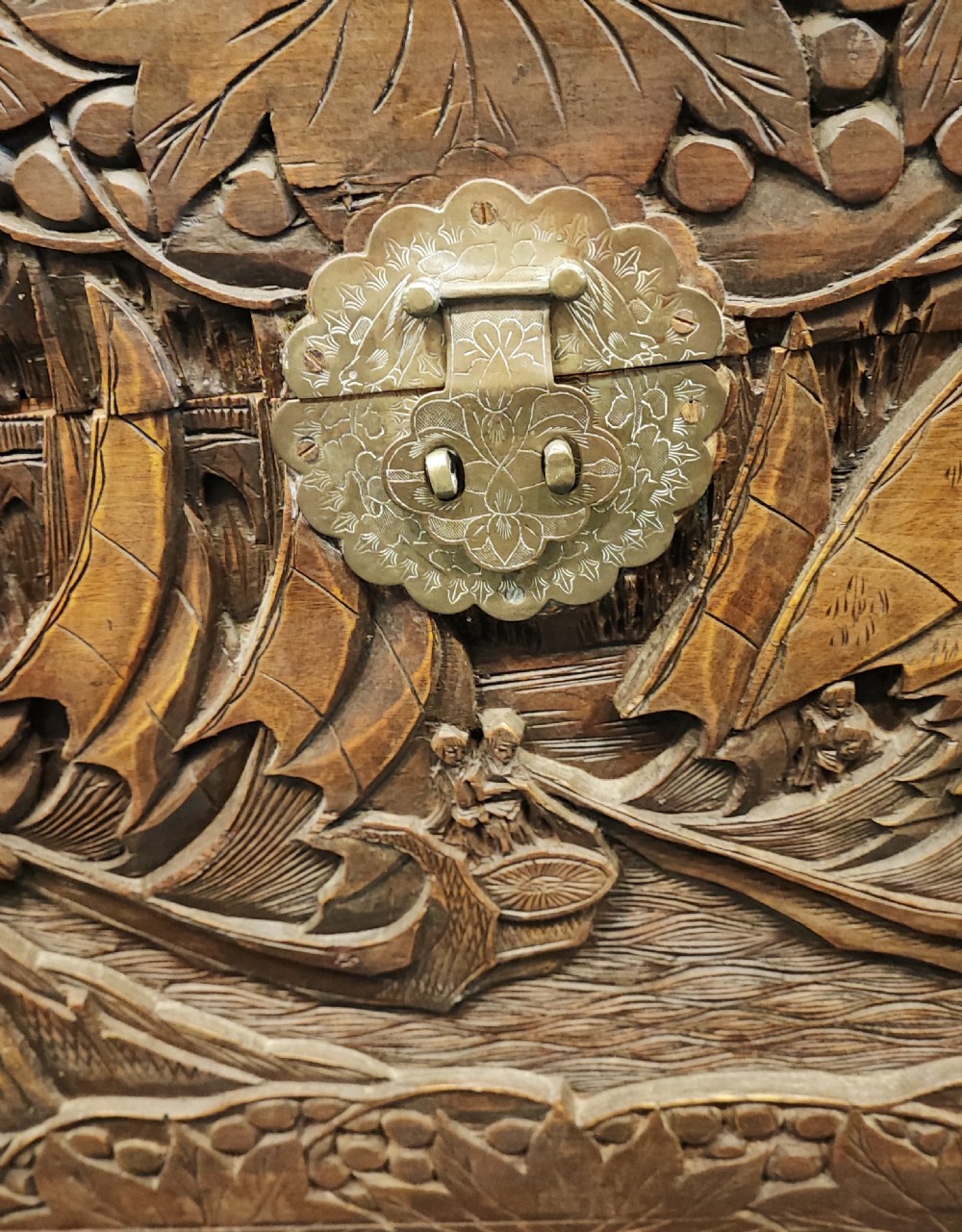 19c carved camphor trunk. View VIII