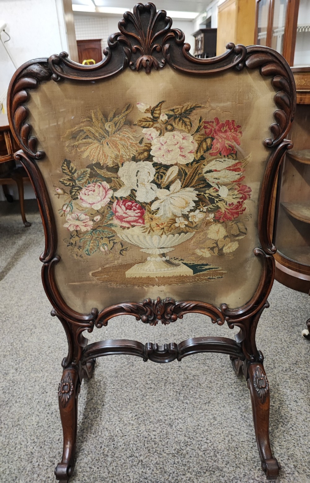 A fine William IV rosewood and needlework firescreen. View III