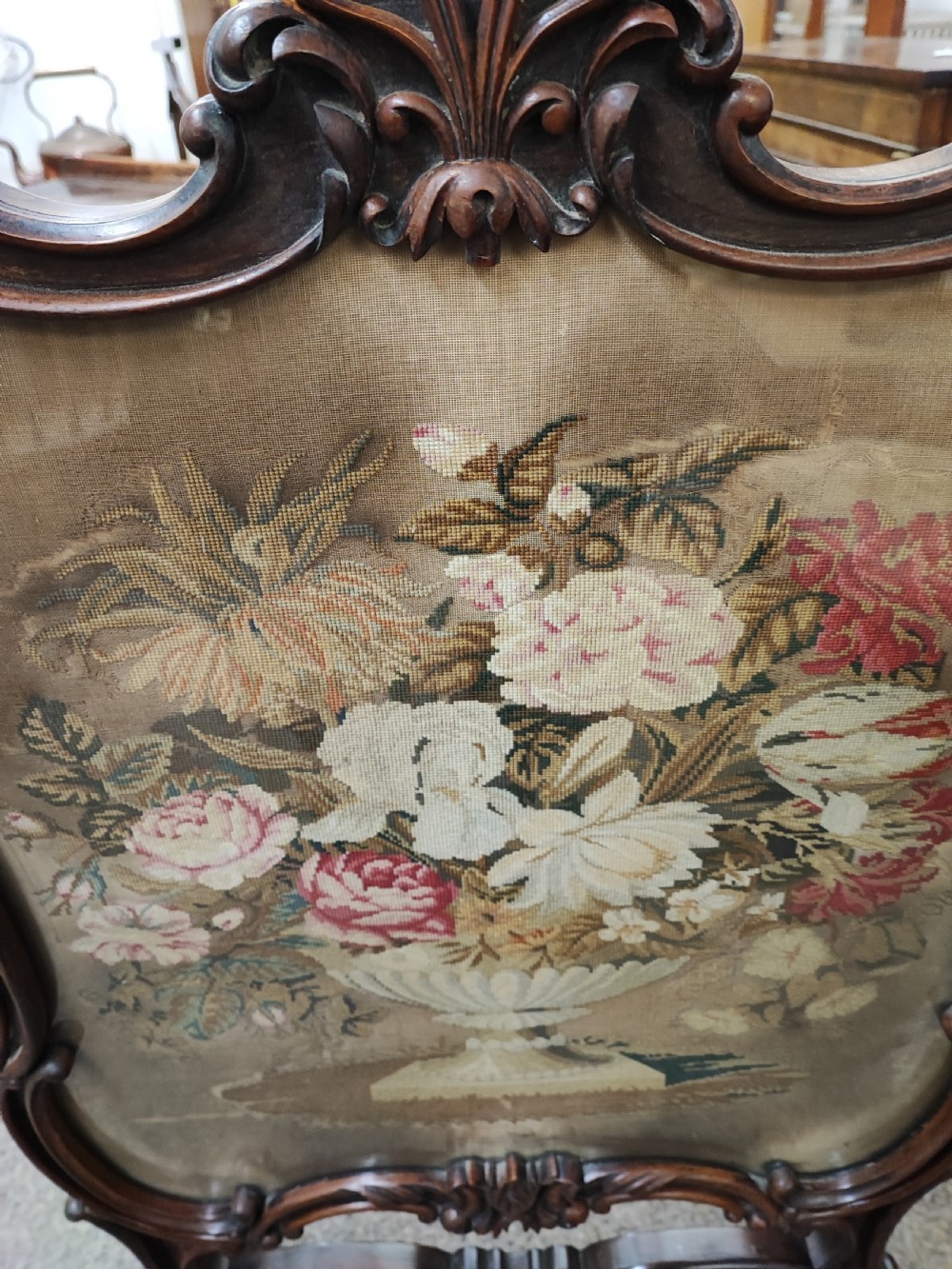 A fine William IV rosewood and needlework firescreen. View V
