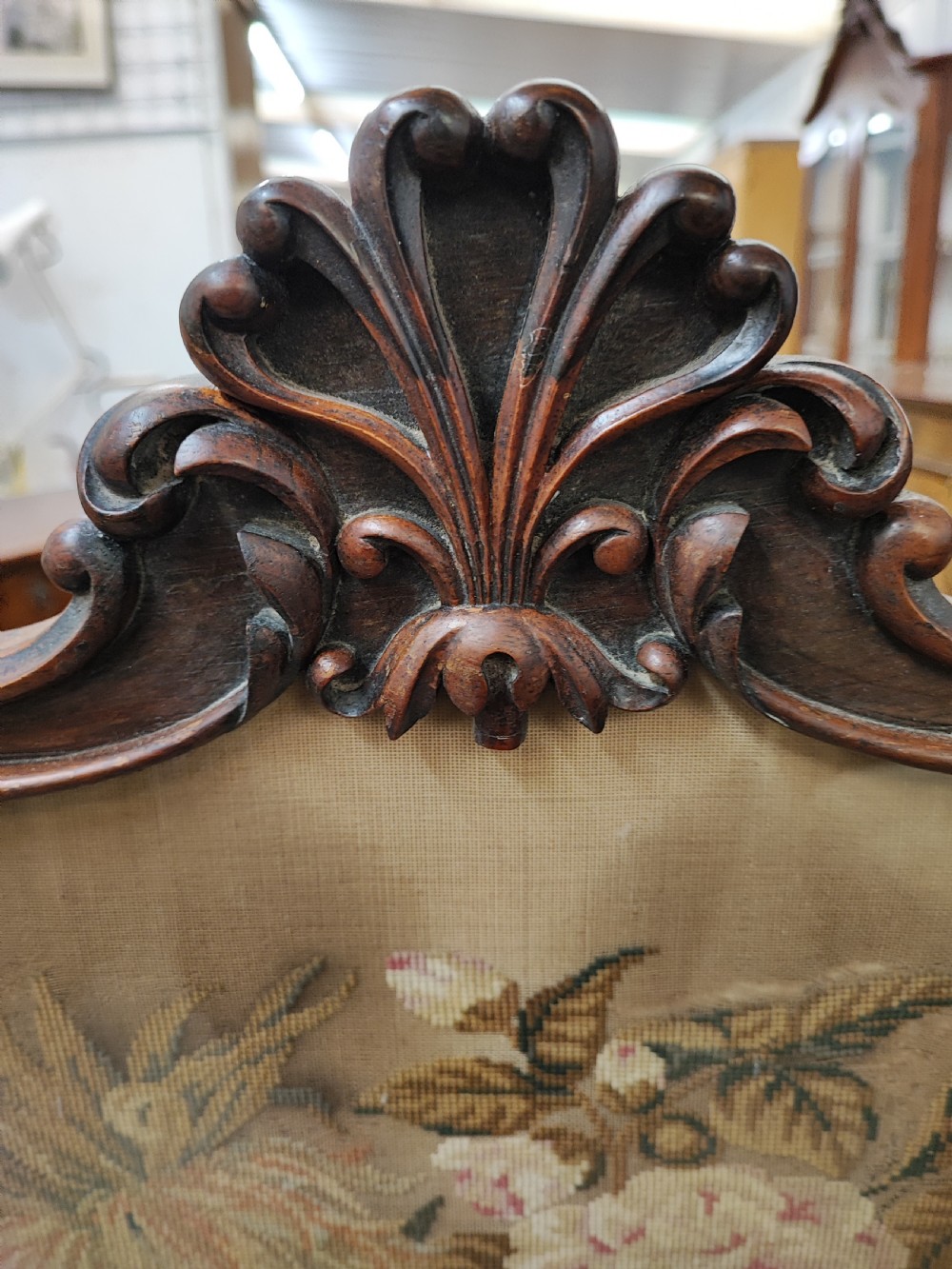 A fine William IV rosewood and needlework firescreen. View VI