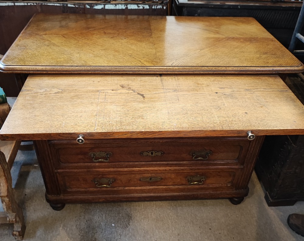 Antique French oak chest of drawers with writing slide. View XV