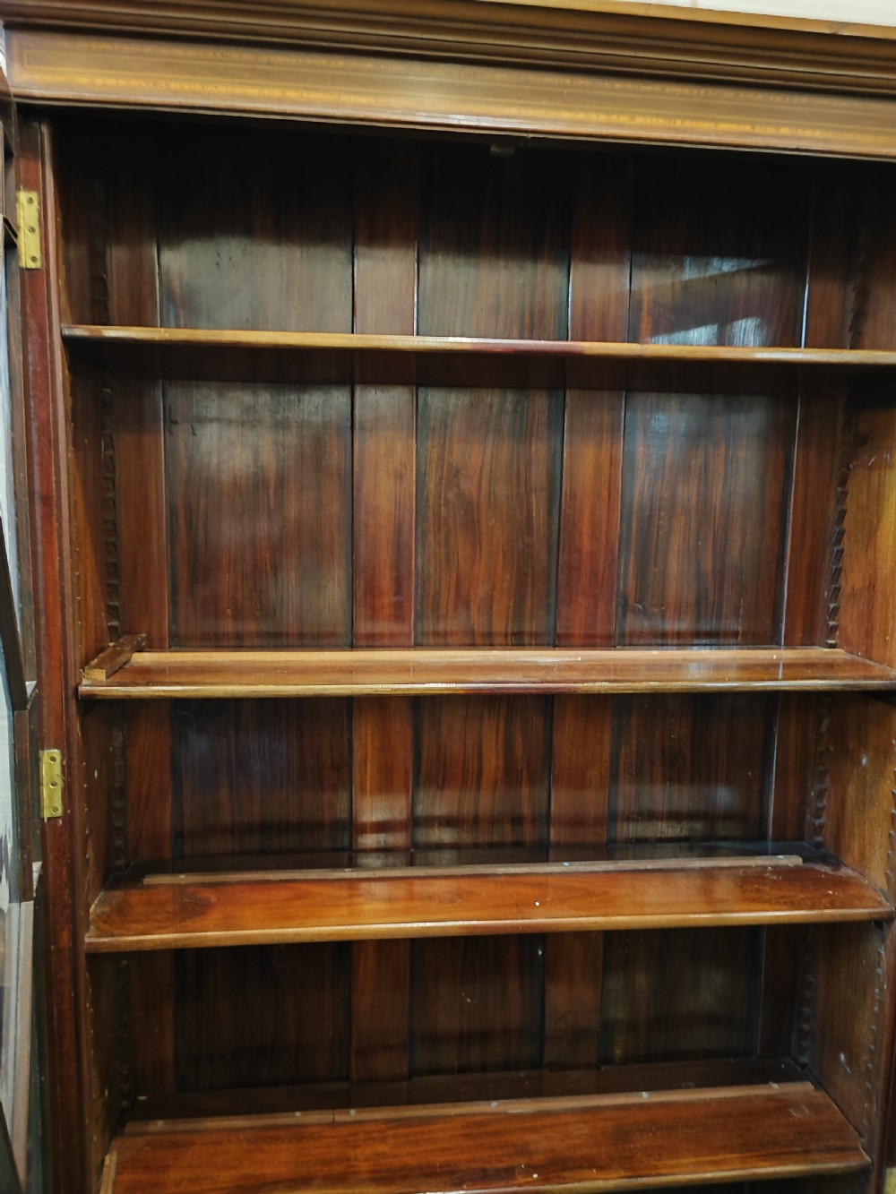 An quality antique mahogany inlaid 2 door bookcase or china cabinet. View III