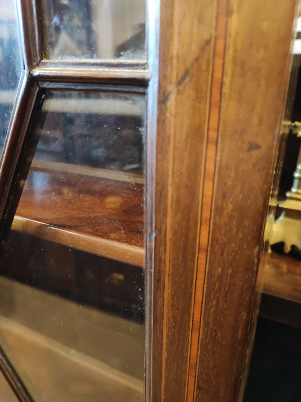 An quality antique mahogany inlaid 2 door bookcase or china cabinet. View IX