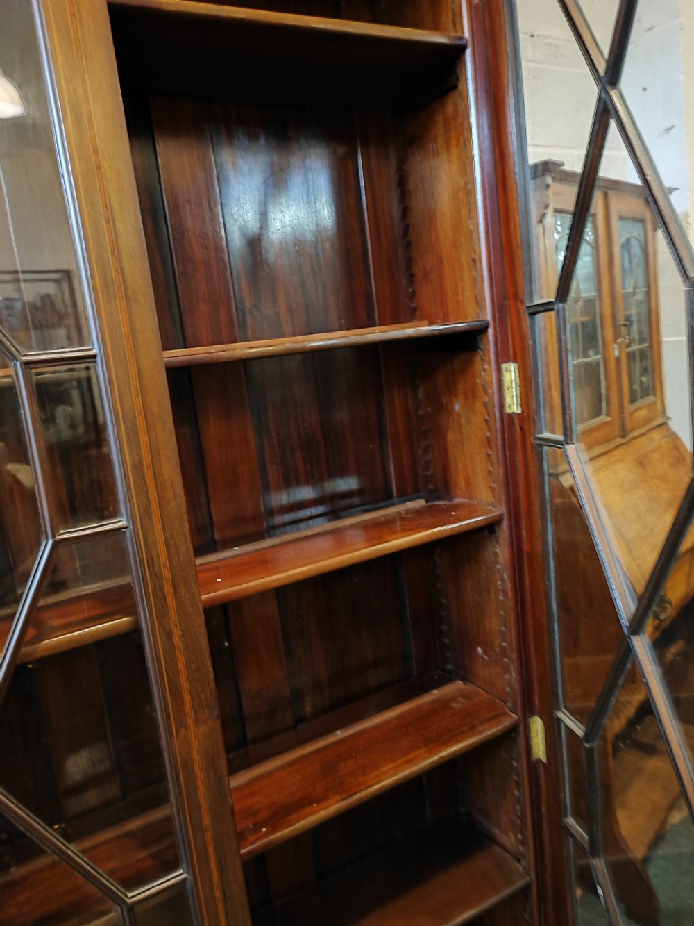 An quality antique mahogany inlaid 2 door bookcase or china cabinet. View XII