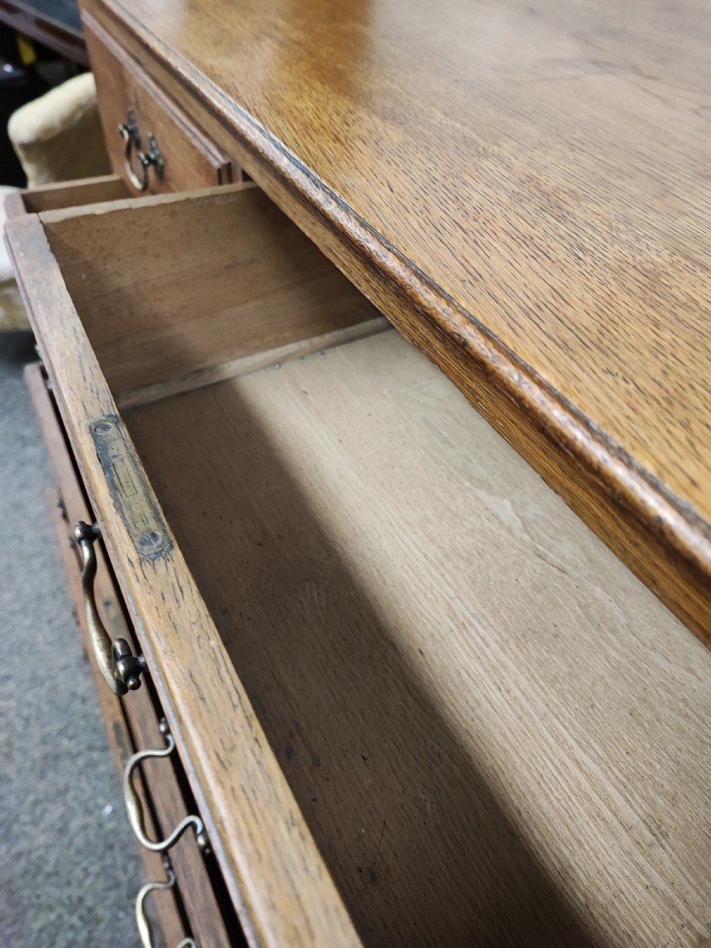 Antique light oak chest of drawers. View V