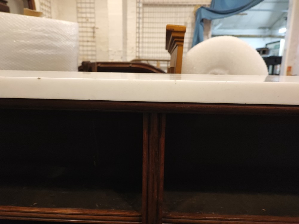 Regency rosewood open bookcase with original white marble top. View IV