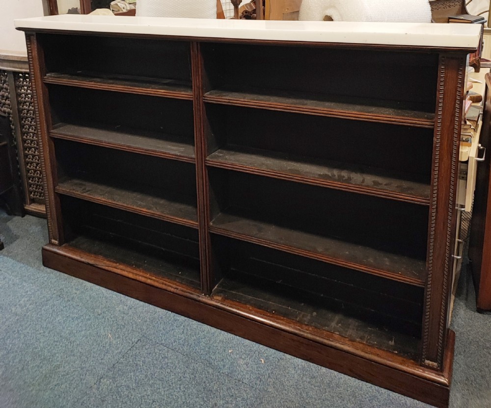 Regency rosewood open bookcase with original white marble top. View XIV