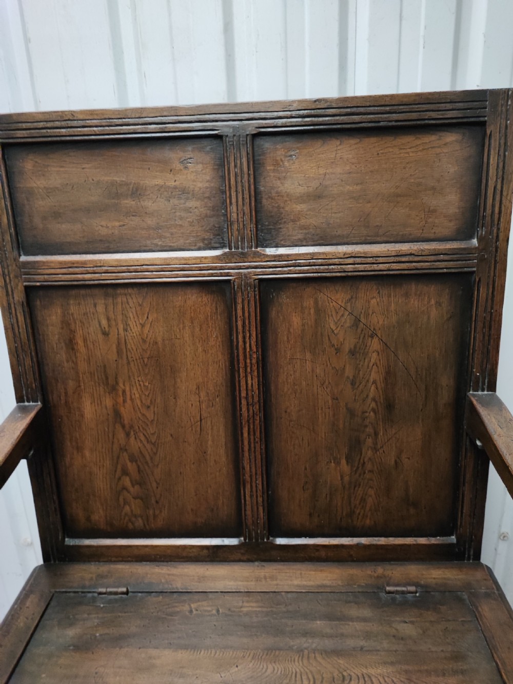 Antique high back oak settle. View X
