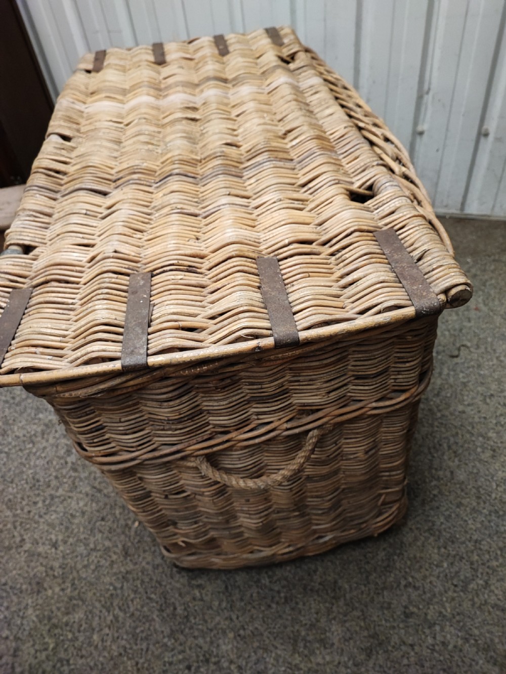 Antique wicker log or laundry basket of extra large size. View XVII