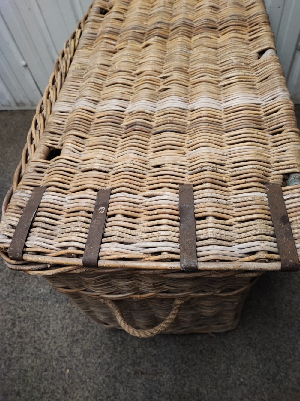 Antique wicker log or laundry basket of extra large size. View XVIII