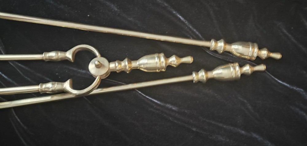 Antique set of 3 brass fire irons. View IV