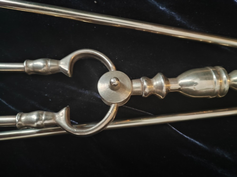 Antique set of 3 brass fire irons. View VI