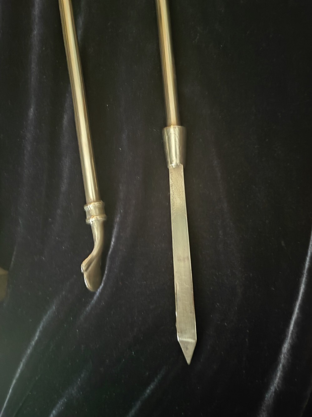 Antique set of 3 brass fire irons. View VII