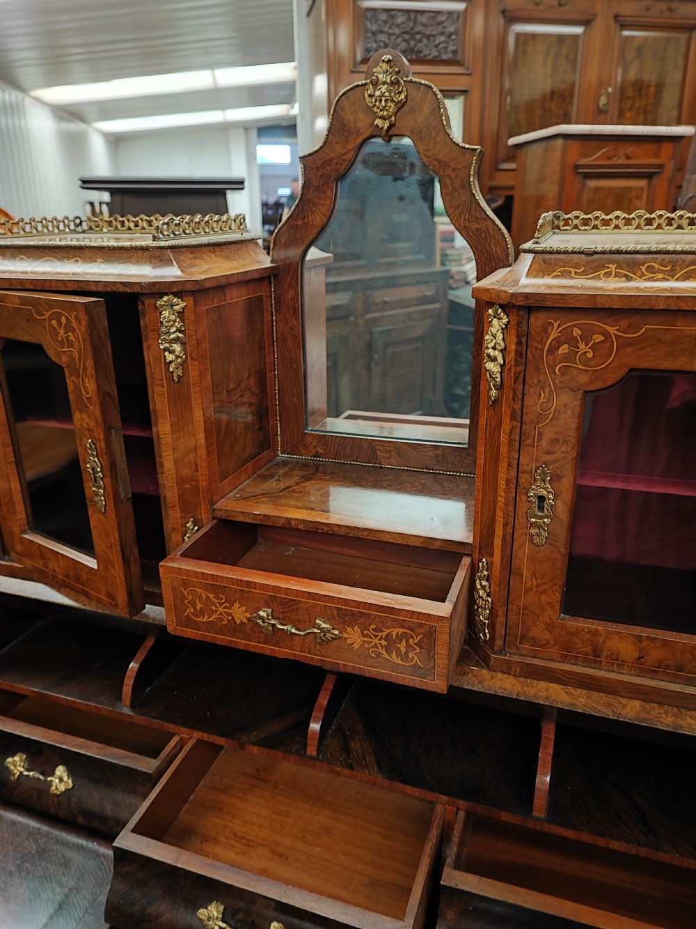 Superb Victorian ladies burr walnut desk. View II