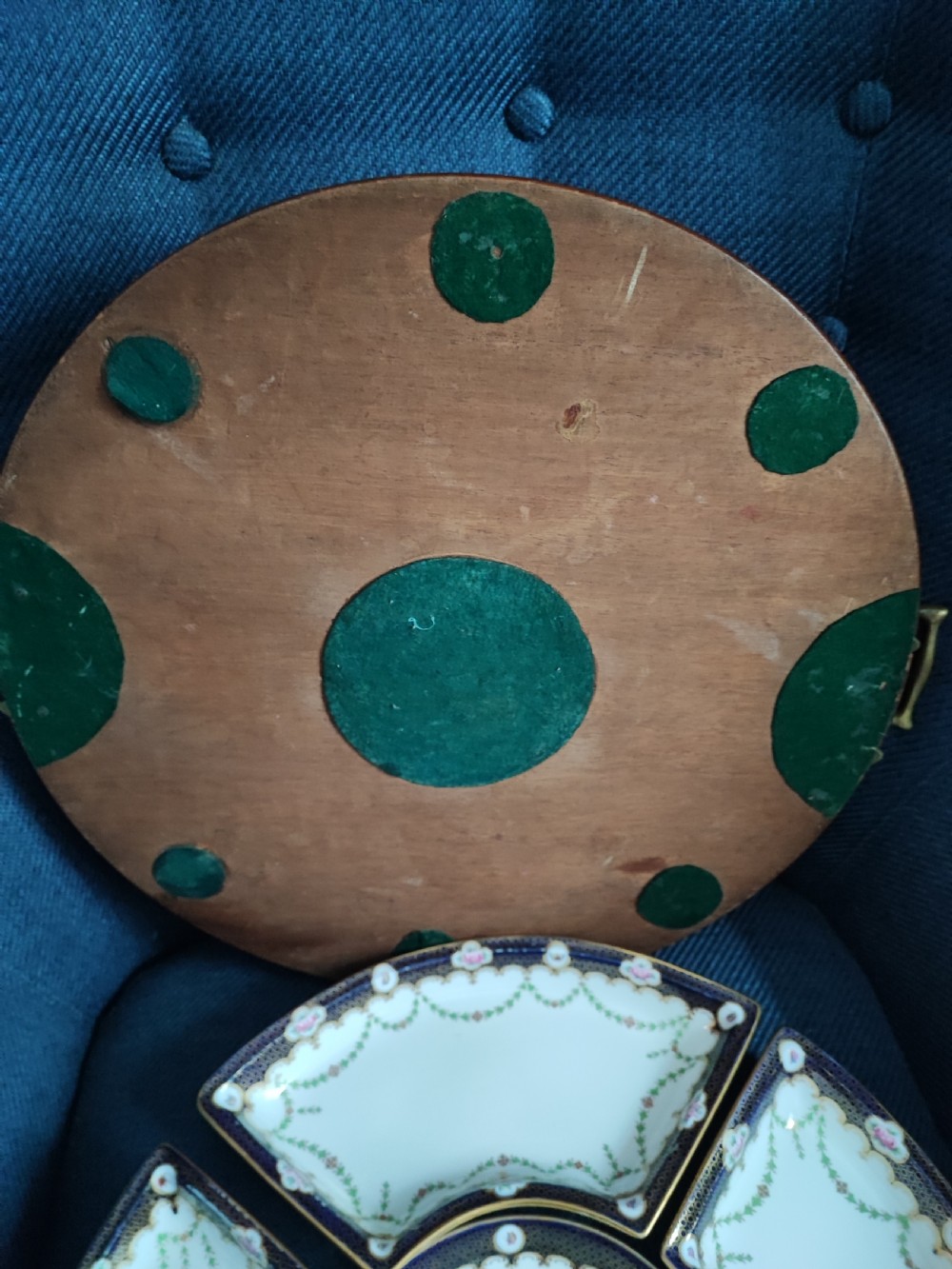 Stunning Copeland Spode hors doeuvres porcelain serving dishes in original mahogany tray. View VI