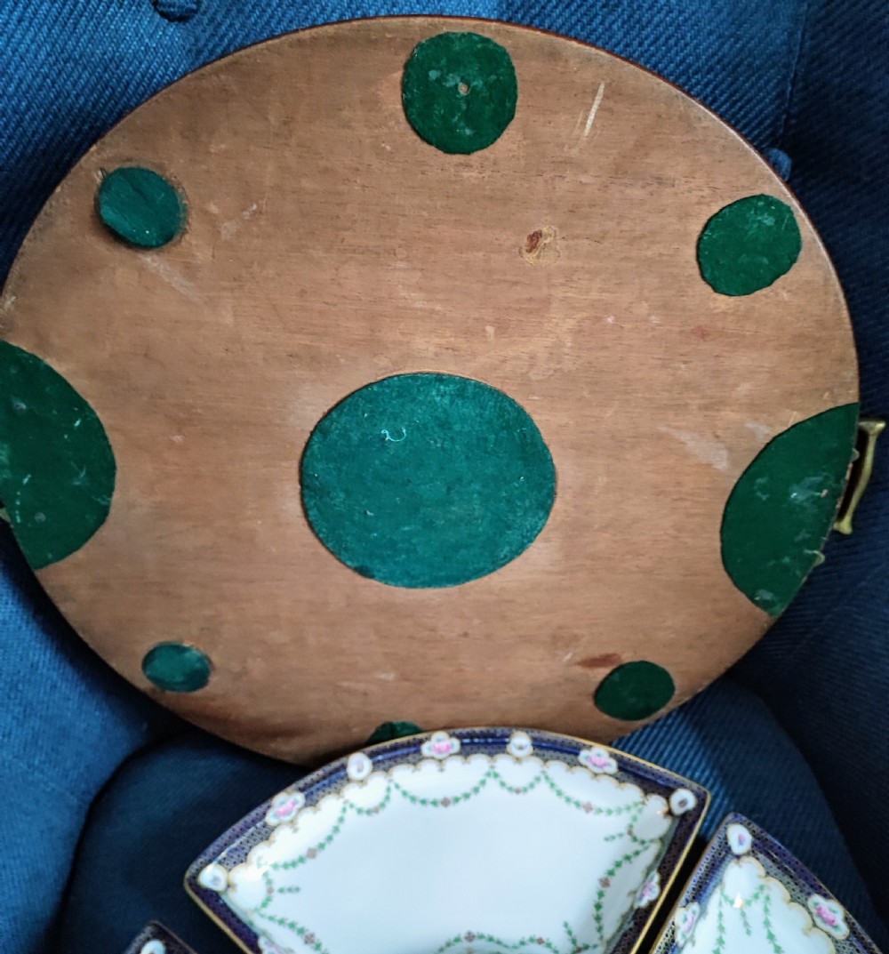 Stunning Copeland Spode hors doeuvres porcelain serving dishes in original mahogany tray. View XII