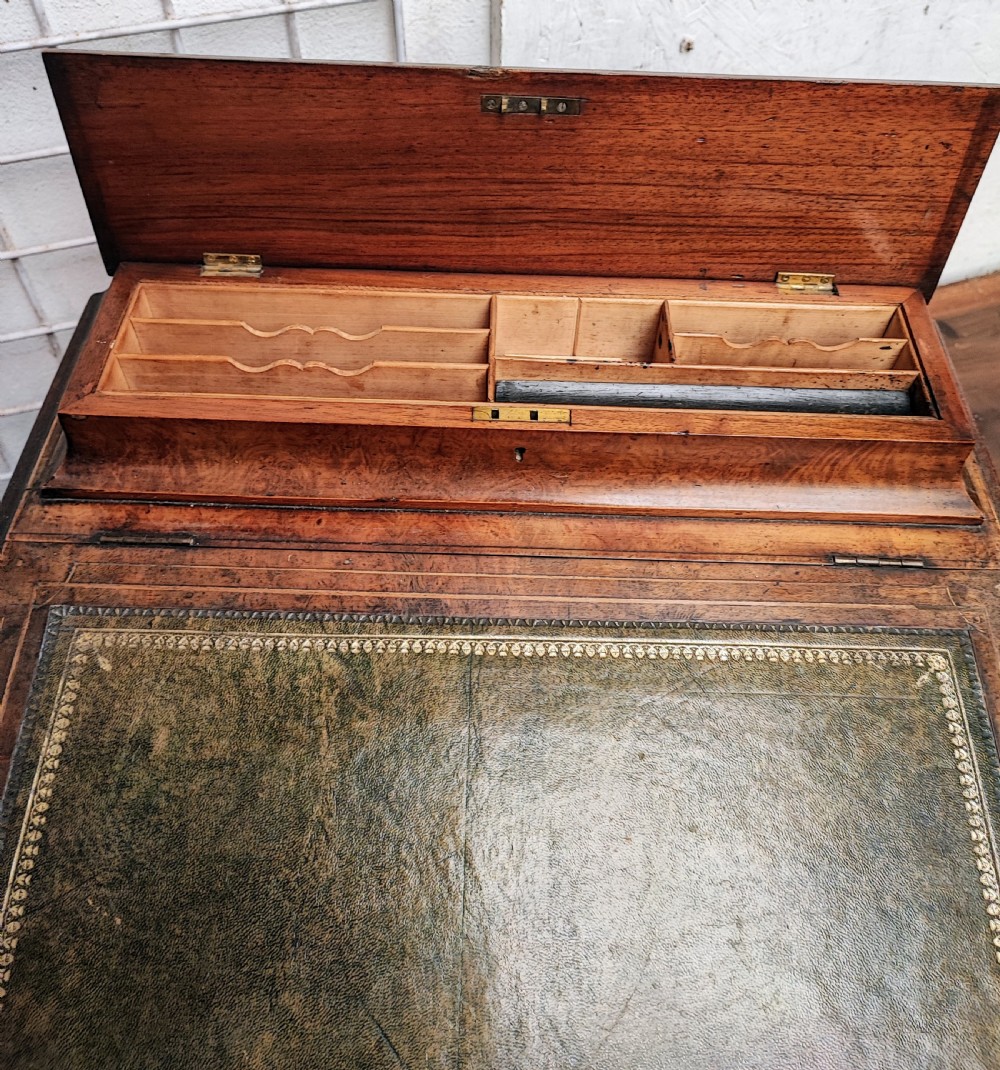 Victorian inlaid burr walnut Davenport. View III