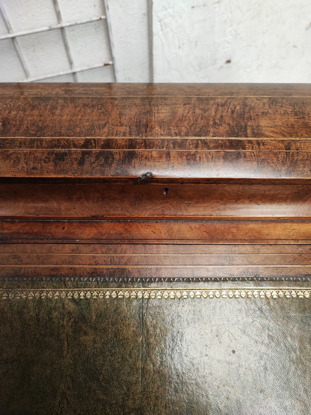 Victorian inlaid burr walnut Davenport. View VI