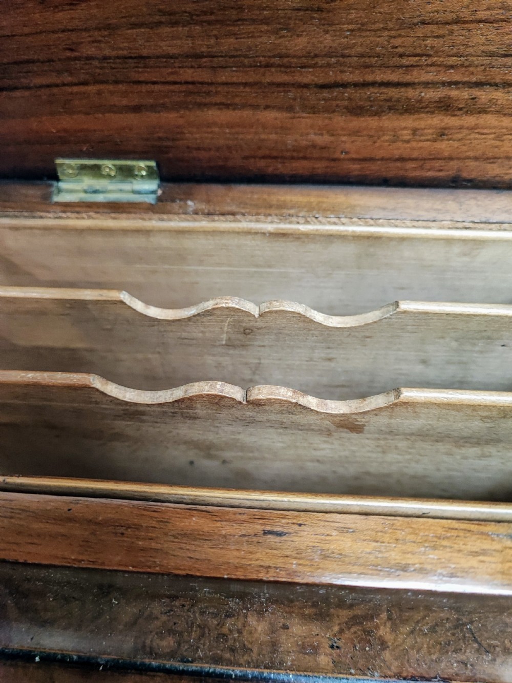 Victorian inlaid burr walnut Davenport. View VIII