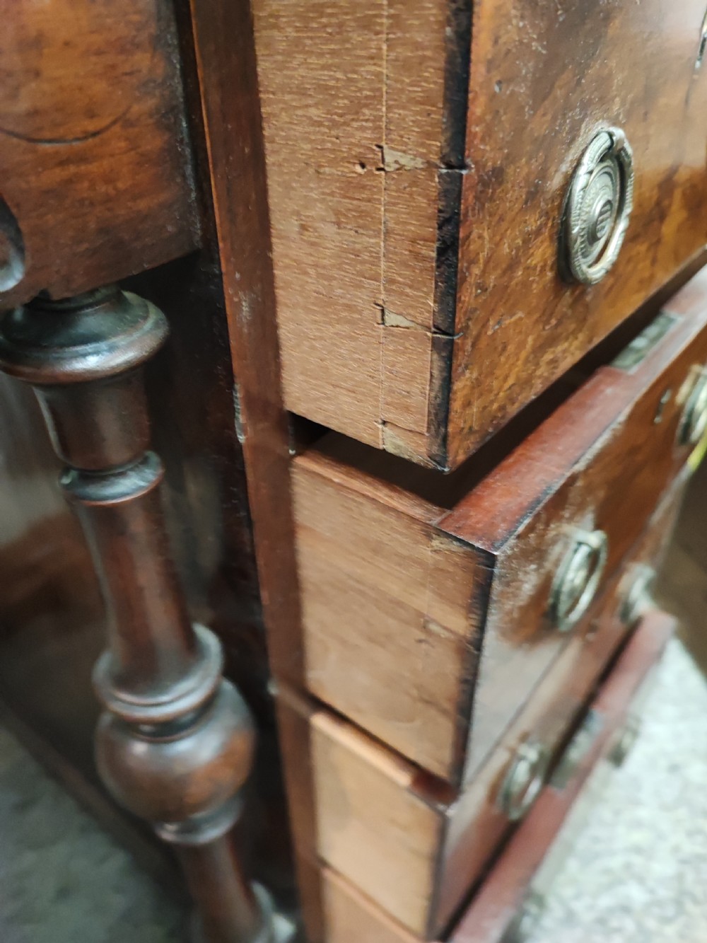 Victorian inlaid burr walnut Davenport. View XIV