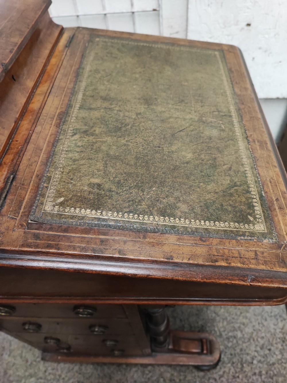 Victorian inlaid burr walnut Davenport. View XVII