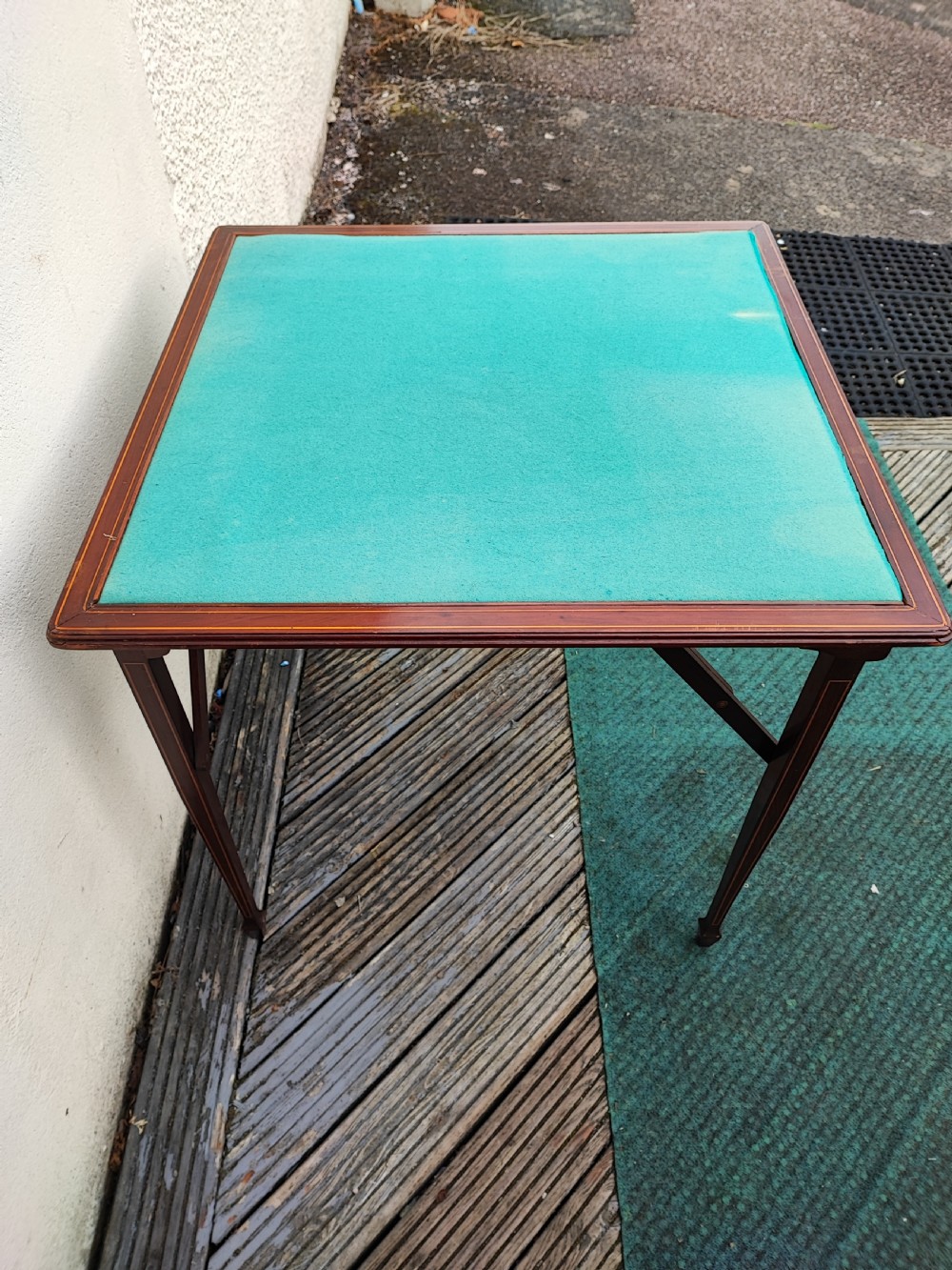 Edwardian inlaid folding card or games table. View VI