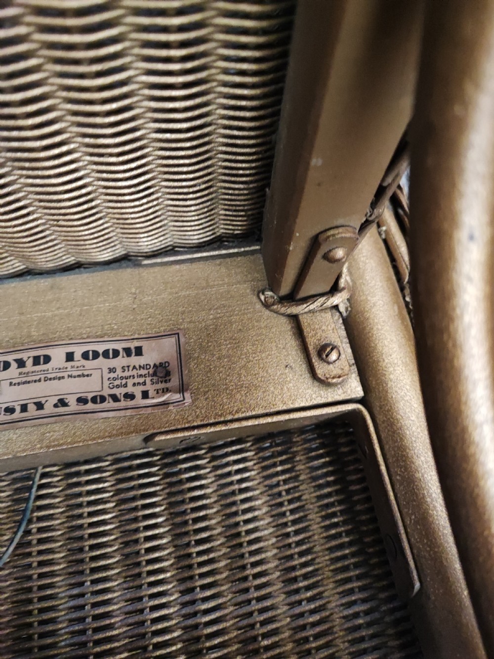 Antique Lloyd loom chair and laundry basket. View IV