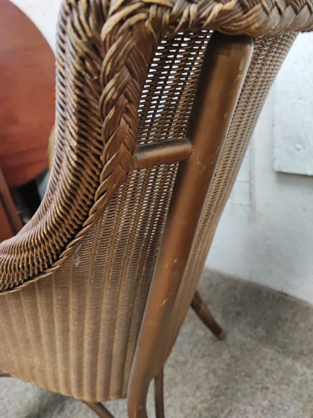 Antique Lloyd loom chair and laundry basket. View VIII