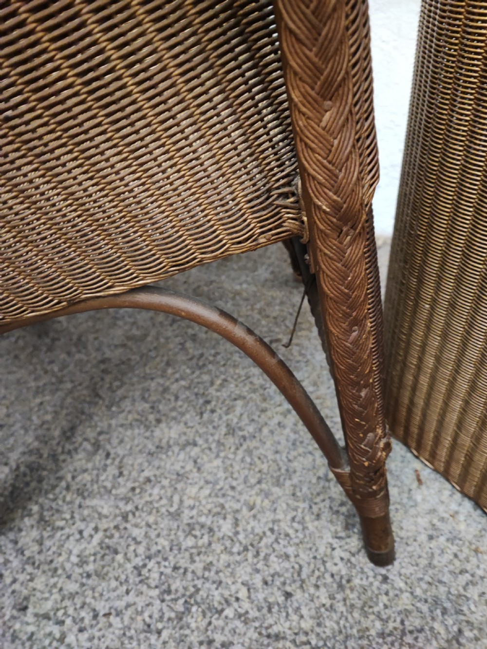 Antique Lloyd loom chair and laundry basket. View XIV