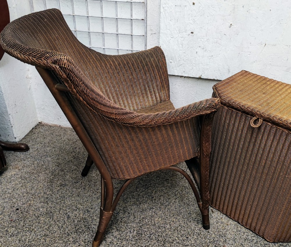Antique Lloyd loom chair and laundry basket. View XVI