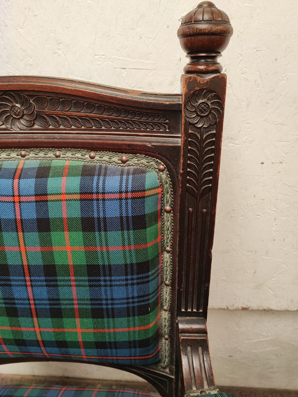 Antique baronial mahogany desk or library armchair. View II
