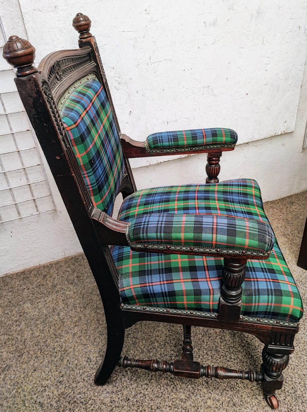 Antique baronial mahogany desk or library armchair. View III