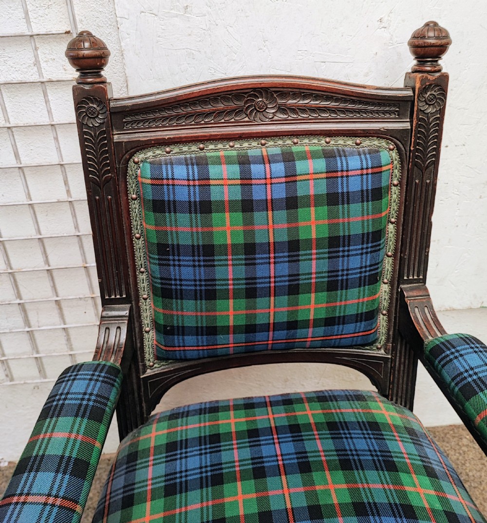 Antique baronial mahogany desk or library armchair. View XII