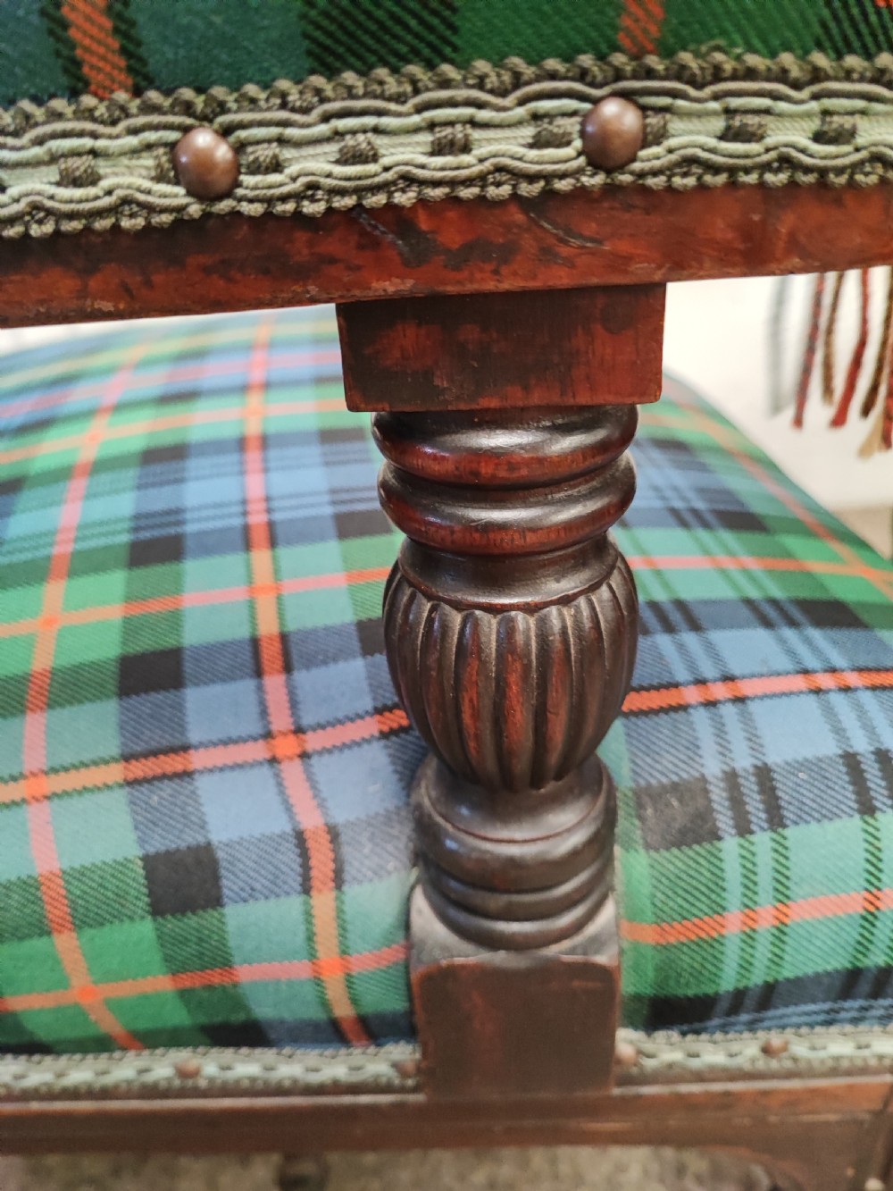 Antique baronial mahogany desk or library armchair. View XIV