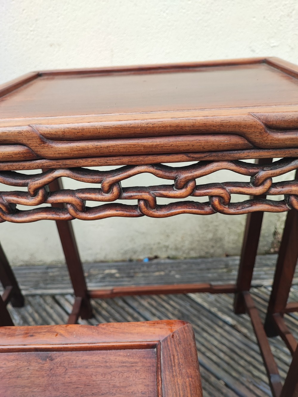 Antique Chinese nest of 4 occasional hardwood tables. View X