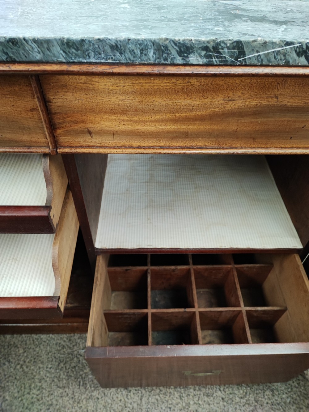 A fine Regency marble top mahogany side cabinet. View XV