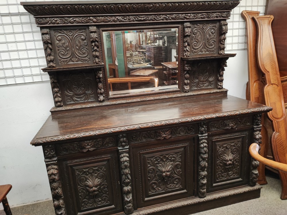 Victorian carved Green Man oak sideboard.