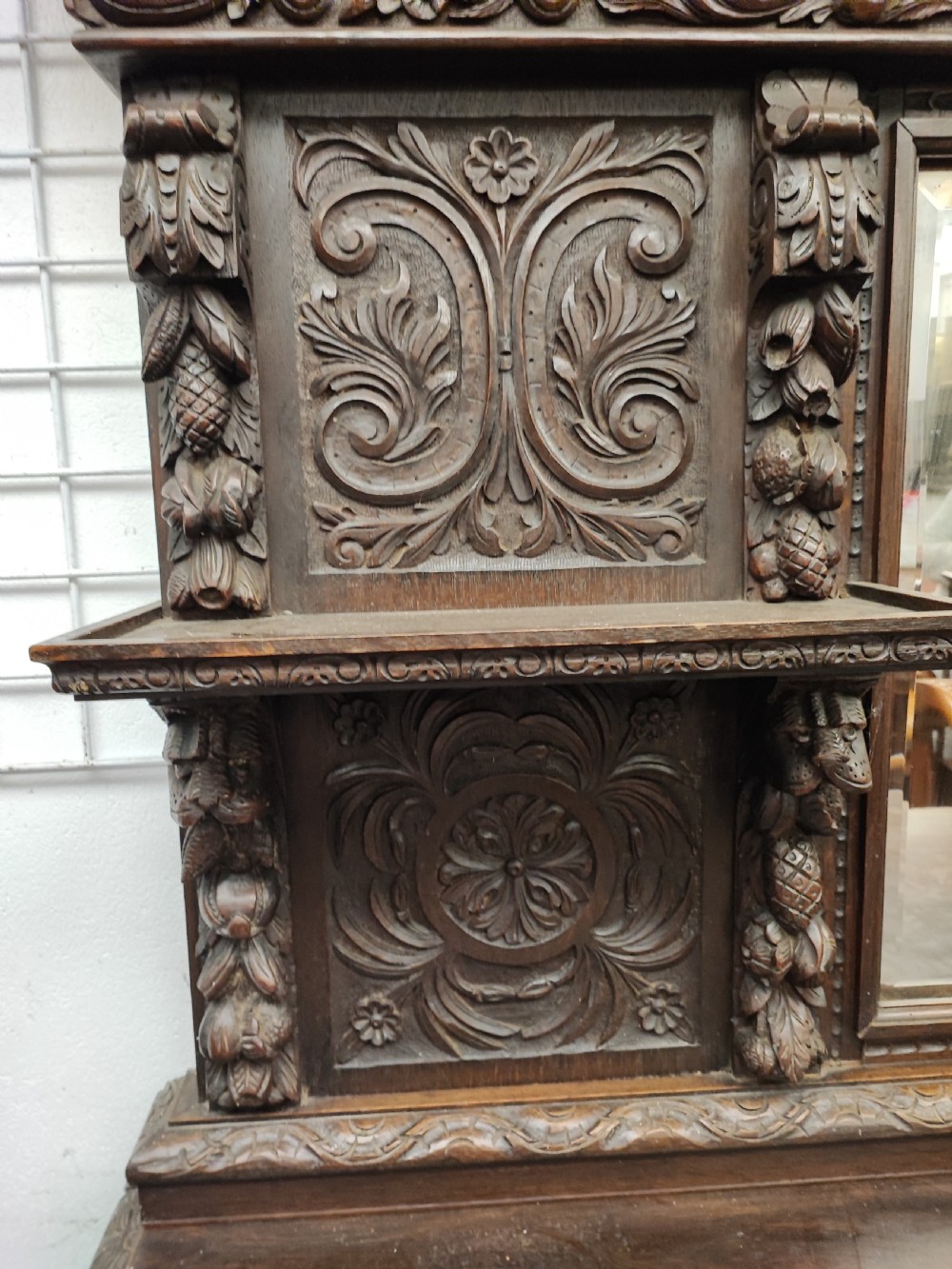 Victorian carved Green Man oak sideboard. View V